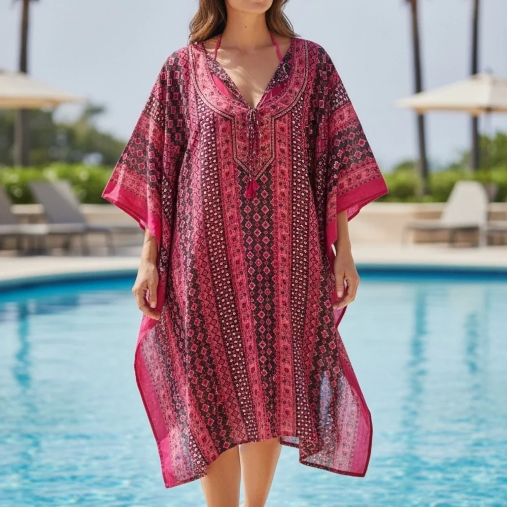 Elegant Pink and Black Swim Cover-Up